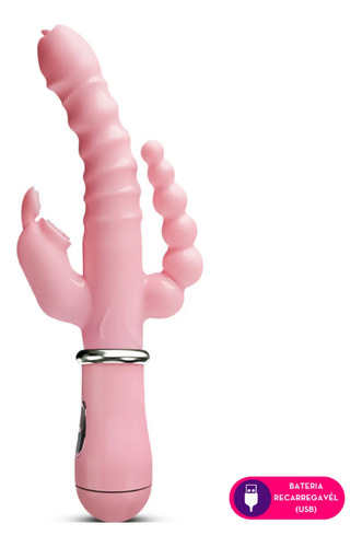 Massageador Corporal Elétrico Recarregável Triplo Plus Max Rosa