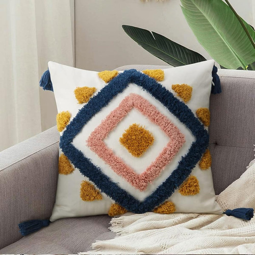 Fundas De Almohada Bohemias Modernas Geometricas Azul Rosa