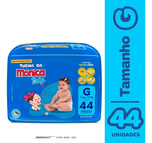 Fralda Turma Da Mônica Baby Mega G 44 Unidades G