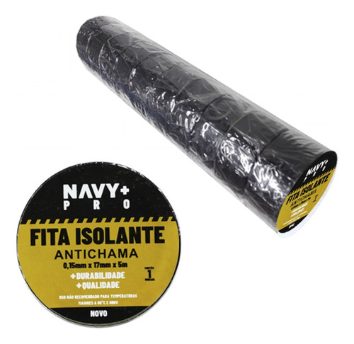 Kit 10 Rolos Fita Isolante 5m Antichama Em Tubo Navy+pro