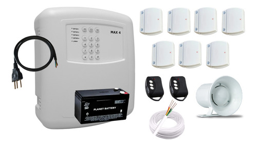Kit Alarme Residencial Max 4 Configurado B7 Sensores S/ Fio Cor Branco