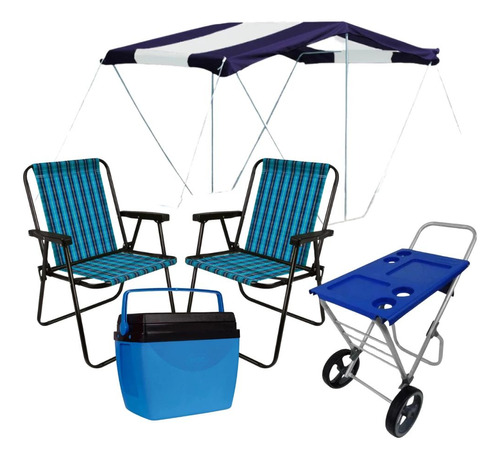 Kit Tenda Poseidon+2 Cadeiras+carrinho De Praia+ Cooler 26 L