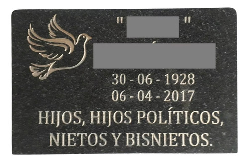 Placa De Granito Negro Para Cementerio 30 X 20 Cm