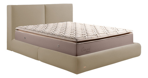 Cama Com Cabeceira Elva King Base No Chão Veludo Luxo Bege