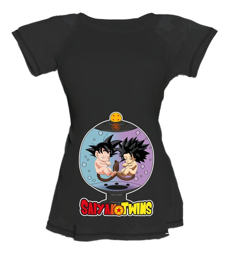 Blusa Negra Para Embarazo Ranglan Gemelos Goku + Caulifla