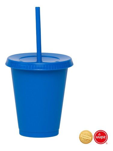 70 Vasos Reusables Con Popote Para Bebida Fría Mini 16 Oz Color Azul neón