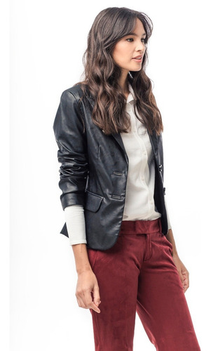 Campera Blazer Mujer Cuero Negro Ecologico Camperas Giacca