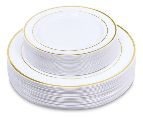 Platos Desechables Elegantes Plástico, Vajilla Fiesta, 50 Pz, Aspecto de Porcelana, Ideal para Bodas, Fiestas, Resistente y Duradero (25 platos de 19 cm/25 platos de 26 cm)