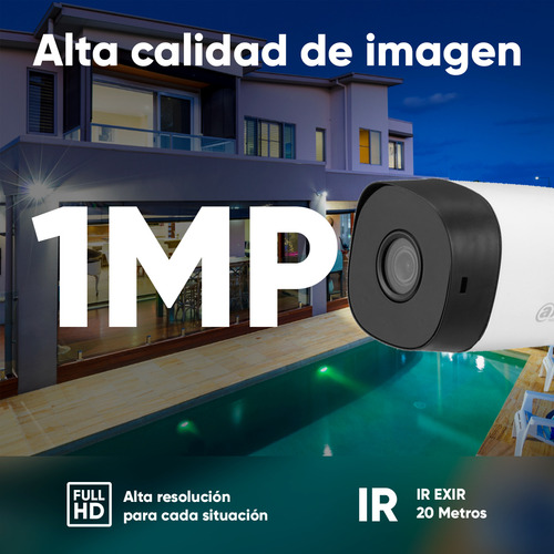 Kit Videovigilancia Cronos 16 Cámaras Dahua Bala B1A11 1MP Bobina Accesorios Kit CCTV KITXVR1B04-I-16CB DVR Dahua XVR1B16 Circuito Cerrado