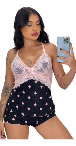 Short Doll De Renda E Liganete S/bojo Pink Balloon + Brinde 