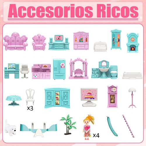 Casa De Muñecas Para Niñas, Casa Muñecas Castillo De 4 Pisos