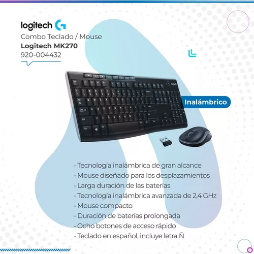 Logitech MK270 Combo Teclado y Ratón Inalámbrico para Windows, 2,4GHz  Inalámbrico, Ratón Compacto, 8 teclas multimedia y de acceso directo, 2  años de batería, PC, PC Portátil, QWERTY Español - Negro 