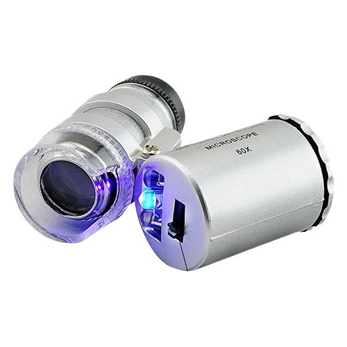 Mini Lupa De Bolsillo 60x Luz Led Uv Microscopio