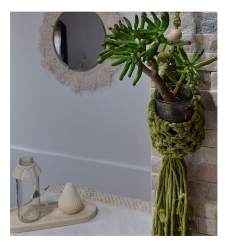 Portamaceta Colgante En Macramé Natural-verde-marrón Nido