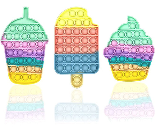 3pcs Fun Bubble Shaped Ice Cream Push Pop It Silicone Toys