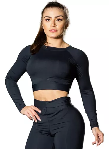 Top Cropped Manga Longa Suplex Academia Fitness Moda Feminina