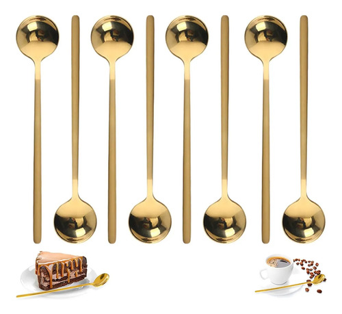 Juego De 8 Cucharas De Café Doradas, Elegantes Cucharas Para