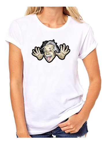 Remera De Mujer Albert Einstein Emoji Sacando Lengua