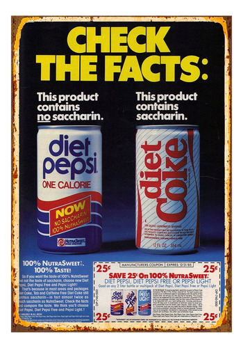 1 Cartel Metal Aluminio Coca Cola Y Pepsi Diet, 40x28 Cms