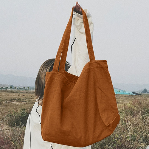 Bolsa De Compras De Lona De Color Sólido Para Mujer, Bolso De Mano