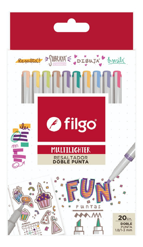 Resaltador Filgo Multilighter Fun Estuche X 20 Doble Punta