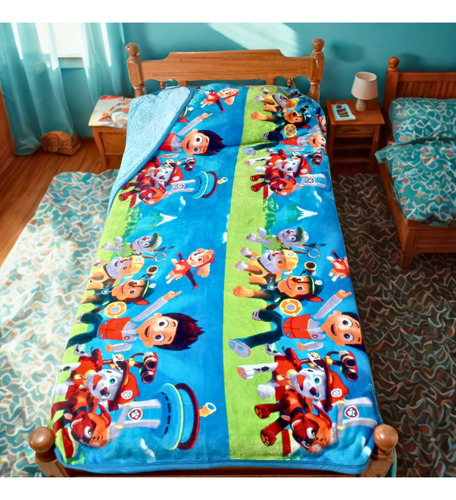 Frazada Infantil Personajes Plush Y Corderito 1 1/2 Plaza Paw Patrol Celeste