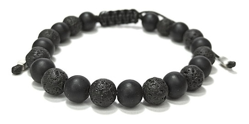 Pulsera Lava Volcanica Turmalina Cierre Tejido Reiki Unisex