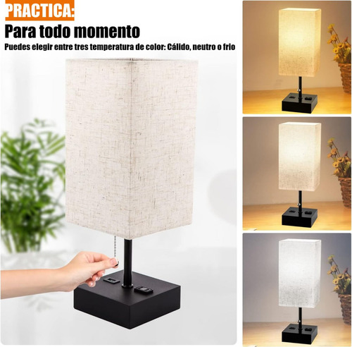 Imagen 2 de 7 de Lámpara De Mesita De Noche Para Dormitorio