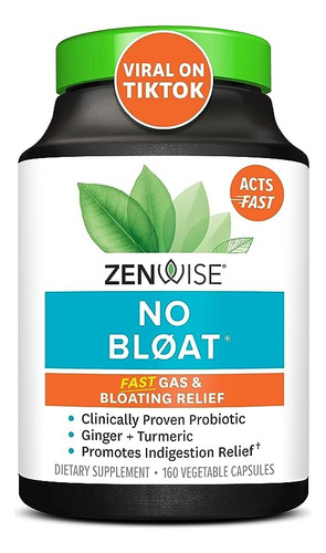 Zenwise No Bloat Alivio De Gas E Hinchazón Estomacal 160 Cap