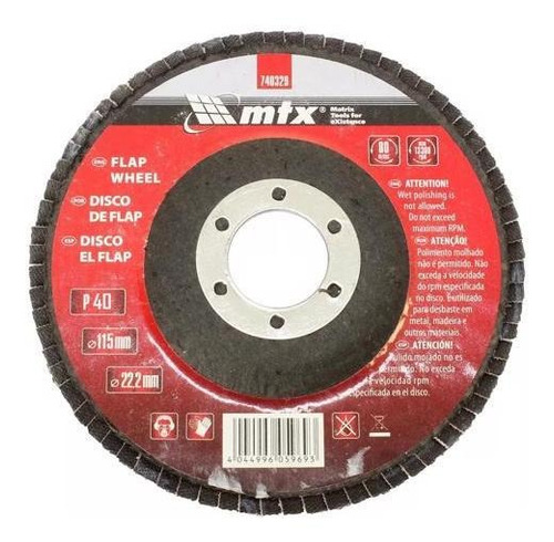 Kit 10 Disco Lixa Flap 4.1/2 115mm Grão 40 Metal 740279 Mtx