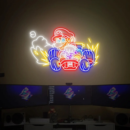 Letrero Led Neon Mario Car Game Ancho 76cm Luminoso
