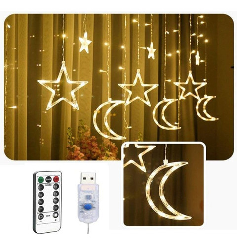 Luces Navidad Usb Estrellas Y Lunas Cortina De Luces Led 