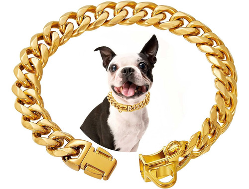 Stainless Steel Silver Gold Dog Collars With Safety Buckle L