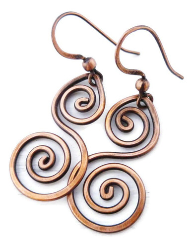 Aretes Dobles De Espiral De Cobre Sólido Hechos Mano (...