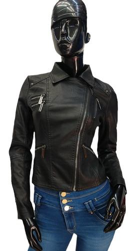 Imagen 5 de 6 de Chamarra Vinipiel Biker Dama