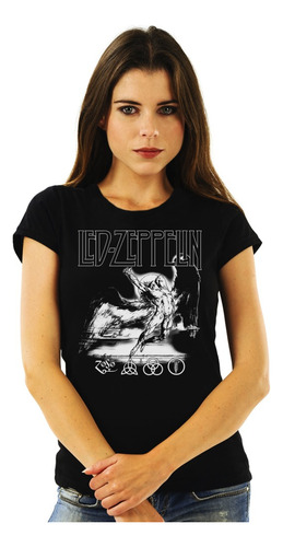 Polera Mujer Led Zeppelin Angel Grayscale Rock Impresión Dir