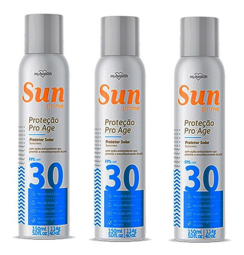 Protetor Solar Spray 30 Fps Sun Prime 150ml  Kit 3 Unidades