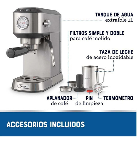 Cafetera Compacta De Espresso Oster Bvstem7200 Plateado