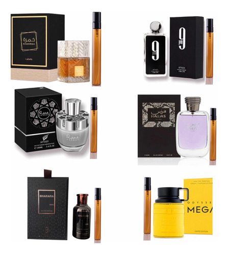 6 Decants Perfumes Árabes Bharara K + Hawas + 9 Pm Y Otros
