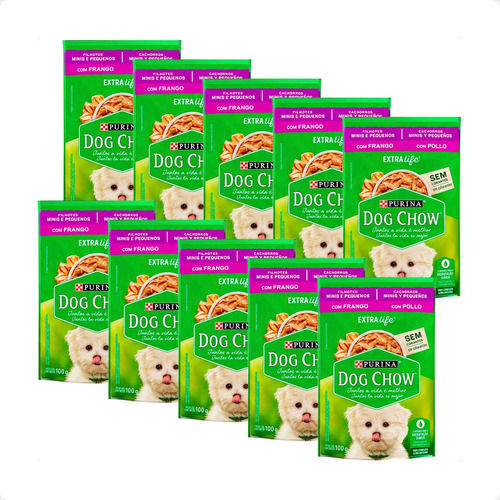 10 Ração Úmida Dog Chow Frango Filhotes Mini E Pequenas 100g