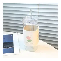 Comprar Tazas De Vidrio Bqsazhyj Con Tapas Y Pajitas, Vasos Tazas De
