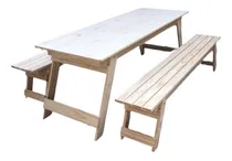 Comprar Juego Quincho Mesa Plegable Madera Maciza C\u002F 2 Bancos 2mts 