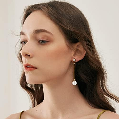 Mesovor Aretes Colgantes De Perlas De Cadena Larga, Aretés |