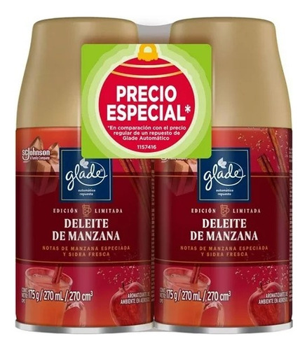 Repuesto aromatizante Glade Automático Repuesto manzana 175 g pack x 2