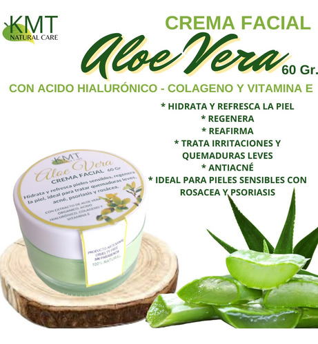 Crema Facial Aloe Vera - Hidrata Pieles Sensibles - Acne 60g