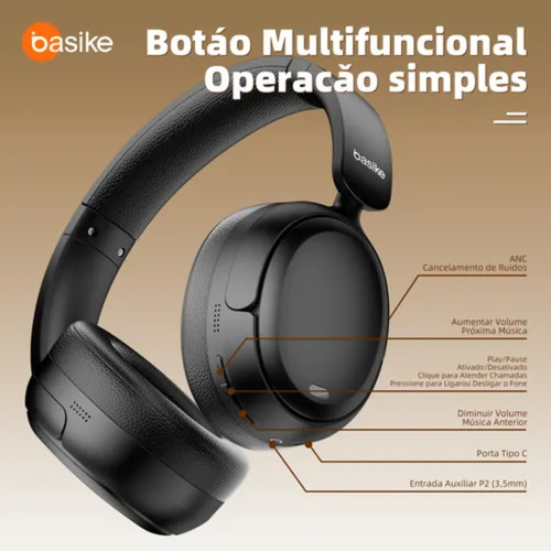 Fone De Ouvido Bluetooth 5.4 Sem Fio Com Microfone Basike