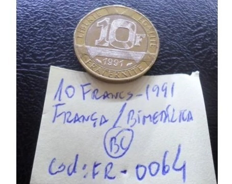 10 Francs 1991 França Bimetálica Bc Código Fr0064 (Usado)