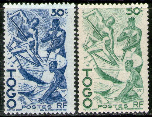 Togo 2 Sellos Nuevos Nativos Extrayendo Aceite De Palma 1947