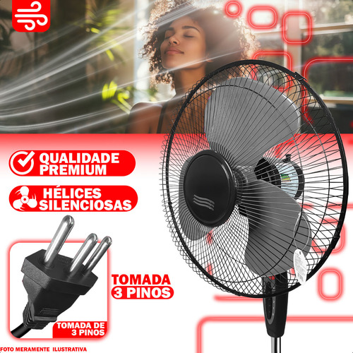Ventilador De Coluna Torre 3 Hélices 127v 45w Pedestal 130cm Inclinável Cor Preto Kit Com 4