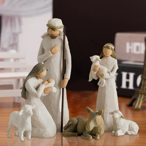 Pesebre De Navidad Pintado A Mano, 6 Piezas